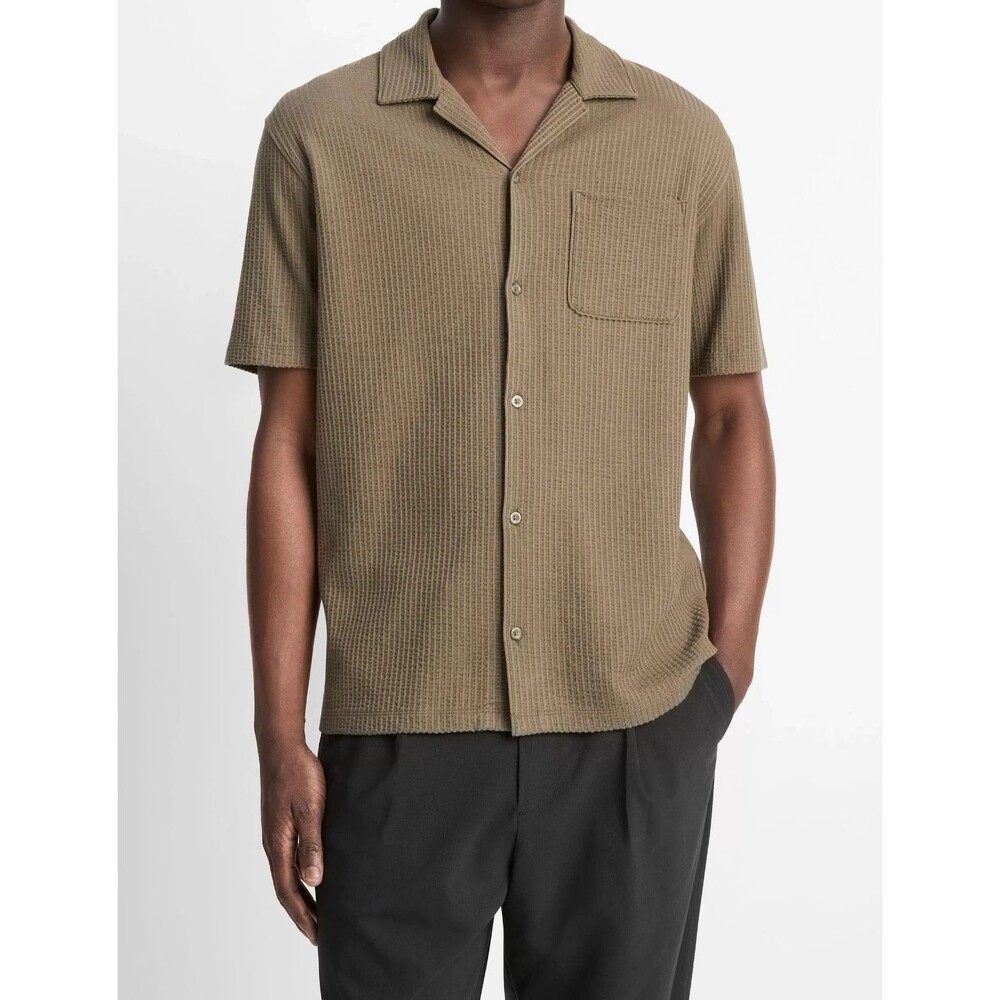 VINCE Button Up Shirt Mens Small Green Seersucker Cabana Pocket Cotton $198